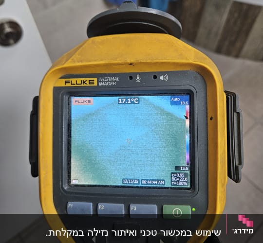מד חום תרמי מציג טמפרטורה בחדר אמבטיה.
